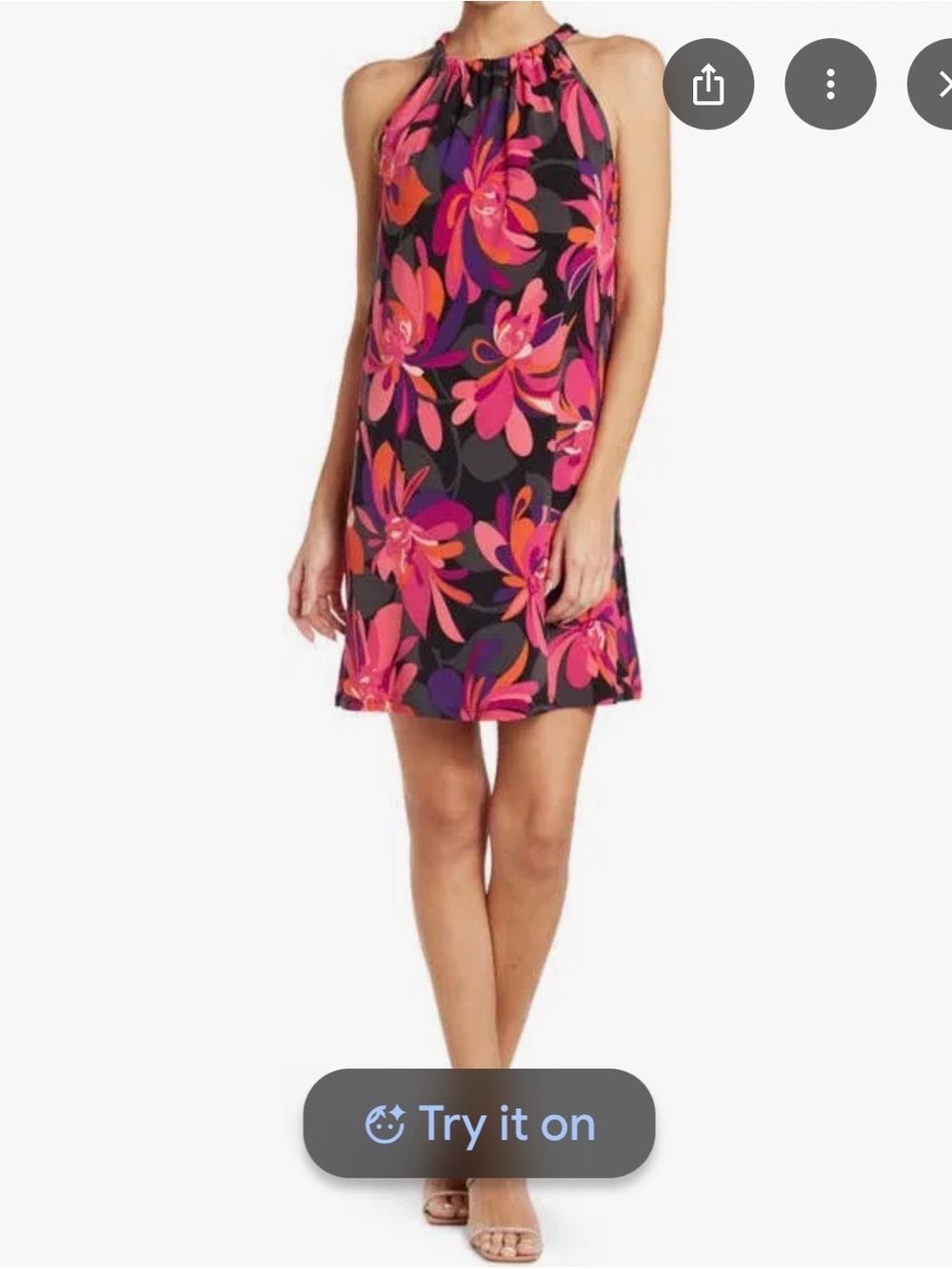 NWOT SZ M Trina Turk Black Sundress / Cocktail Dress with Magenta Floral Print!